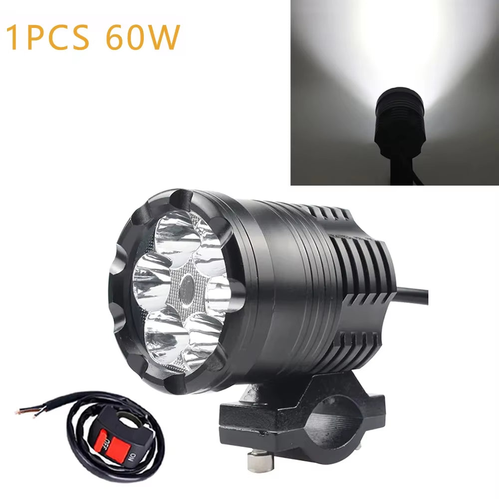 60W Additional Led Headlights for Motorcycle Universal Moto Spotlight LED Motorcycle Headlight Auxiliary 12V 24V Car Lamp