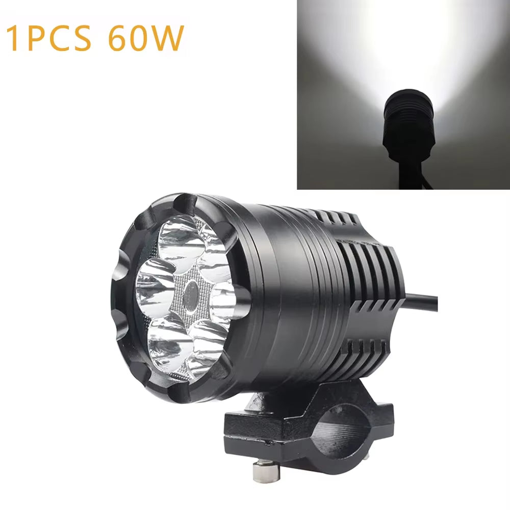 60W Additional Led Headlights for Motorcycle Universal Moto Spotlight LED Motorcycle Headlight Auxiliary 12V 24V Car Lamp